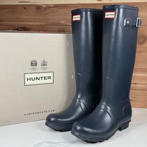 Hunter Womens Original Tall Navy Adjustable Navy Waterproof Rain Boots Size US 6